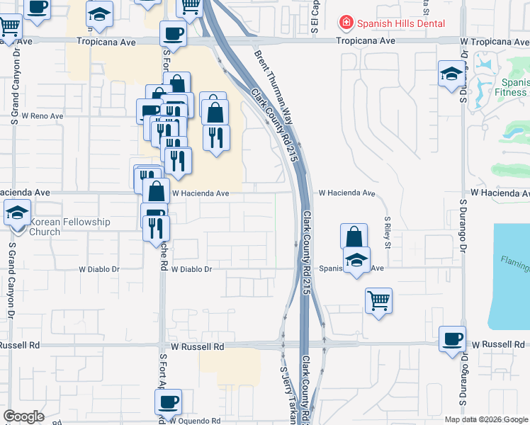 map of restaurants, bars, coffee shops, grocery stores, and more near 9180 Verdugo Ridge Court in Las Vegas
