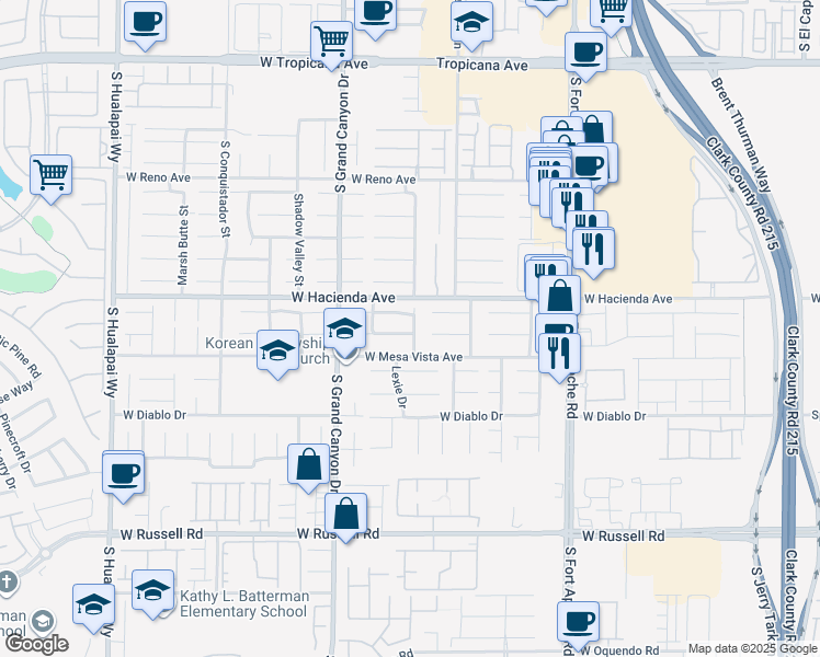 map of restaurants, bars, coffee shops, grocery stores, and more near 9668 Ridgebluff Avenue in Las Vegas