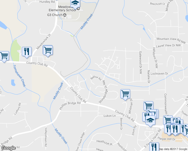 map of restaurants, bars, coffee shops, grocery stores, and more near 644 Balfour Road in Winston-Salem