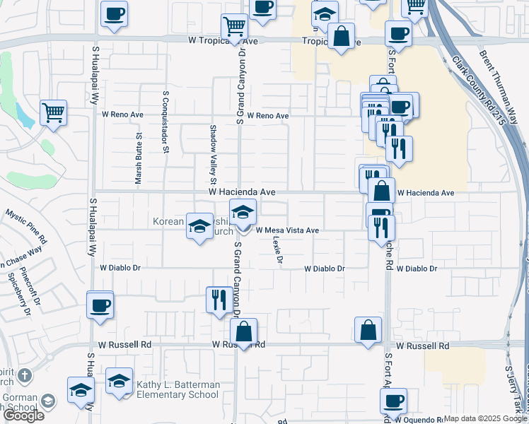 map of restaurants, bars, coffee shops, grocery stores, and more near 9732 Ridgebluff Ave in Las Vegas