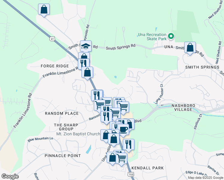 map of restaurants, bars, coffee shops, grocery stores, and more near 2100 Borowood Drive in Nashville