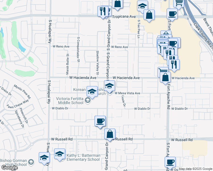 map of restaurants, bars, coffee shops, grocery stores, and more near 9832 Shadow Grove Avenue in Las Vegas
