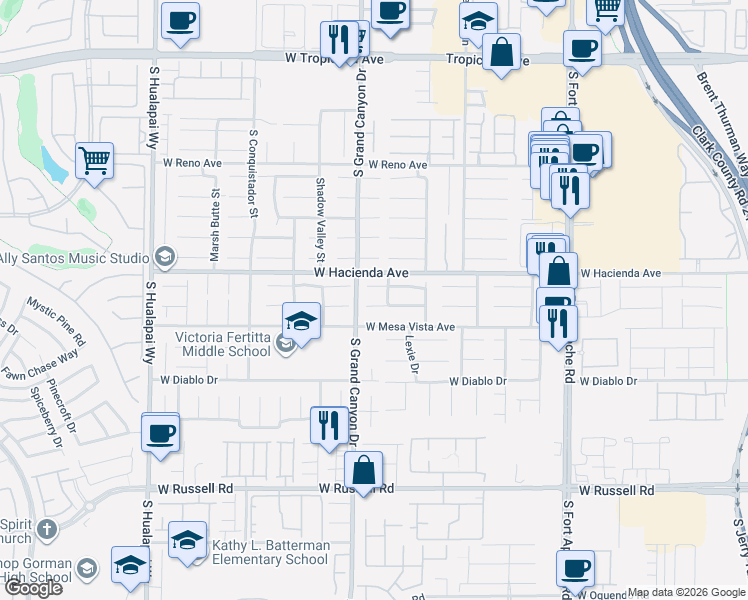 map of restaurants, bars, coffee shops, grocery stores, and more near 9832 Shadow Grove Avenue in Las Vegas