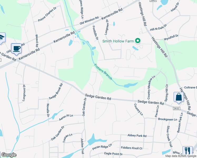 map of restaurants, bars, coffee shops, grocery stores, and more near 1217 Scott Drive in Kernersville
