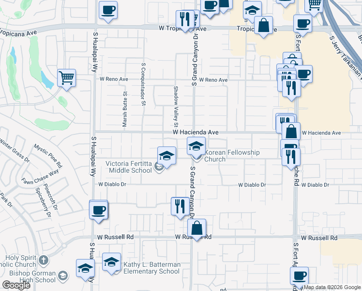 map of restaurants, bars, coffee shops, grocery stores, and more near 9862 Shadow Grove Avenue in Las Vegas