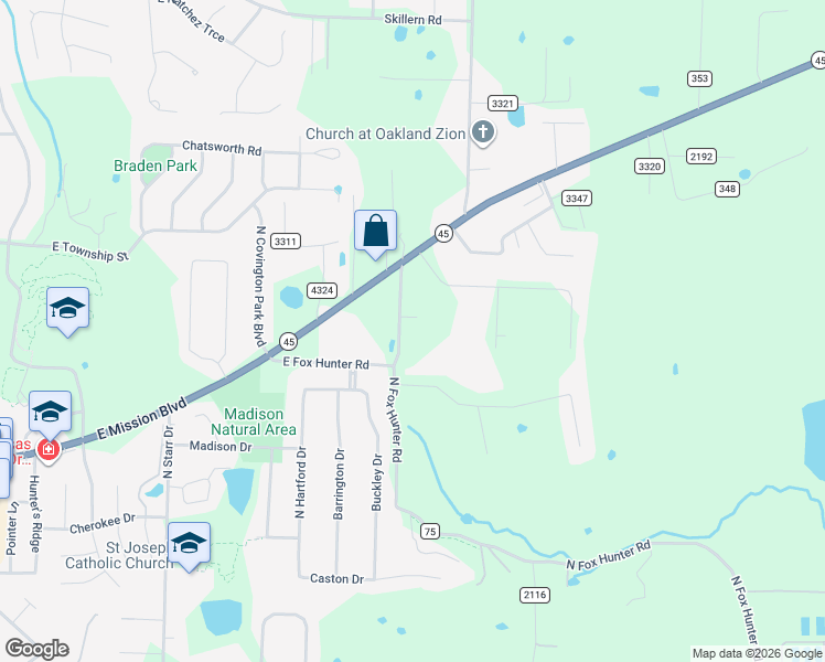 map of restaurants, bars, coffee shops, grocery stores, and more near 2276 Washington County Road 349 in Fayetteville