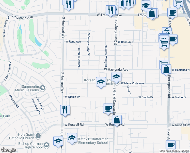 map of restaurants, bars, coffee shops, grocery stores, and more near 9950 Shadow Grove Avenue in Las Vegas
