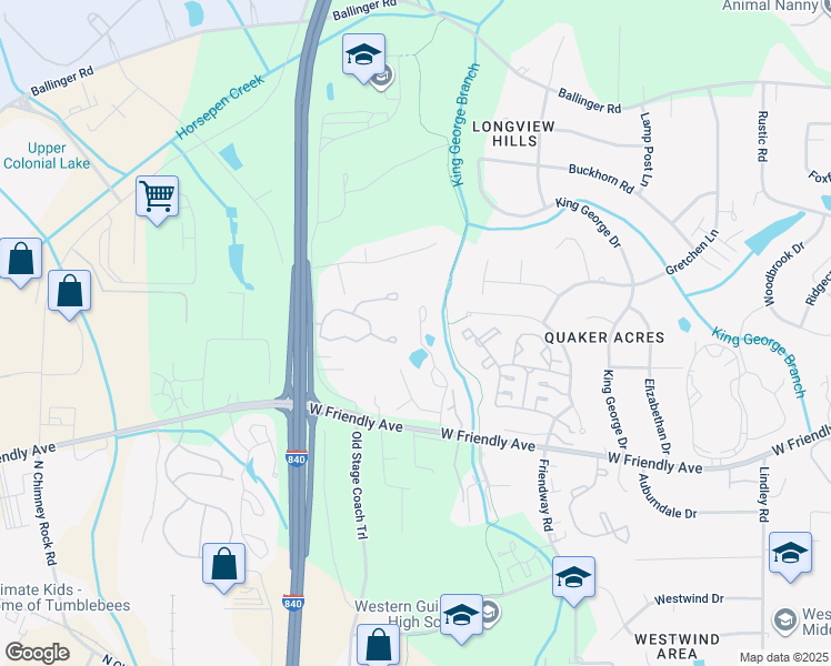 map of restaurants, bars, coffee shops, grocery stores, and more near 805 Carriage Crossing Lane in Greensboro