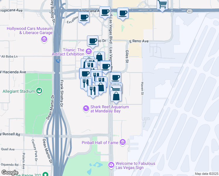 map of restaurants, bars, coffee shops, grocery stores, and more near 3960 South Las Vegas Boulevard in Las Vegas