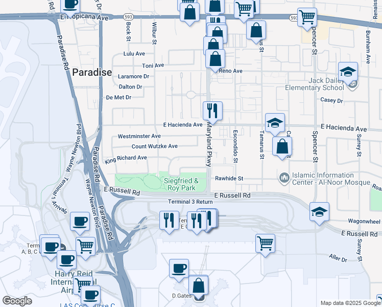map of restaurants, bars, coffee shops, grocery stores, and more near 1134 King Richard Avenue in Las Vegas