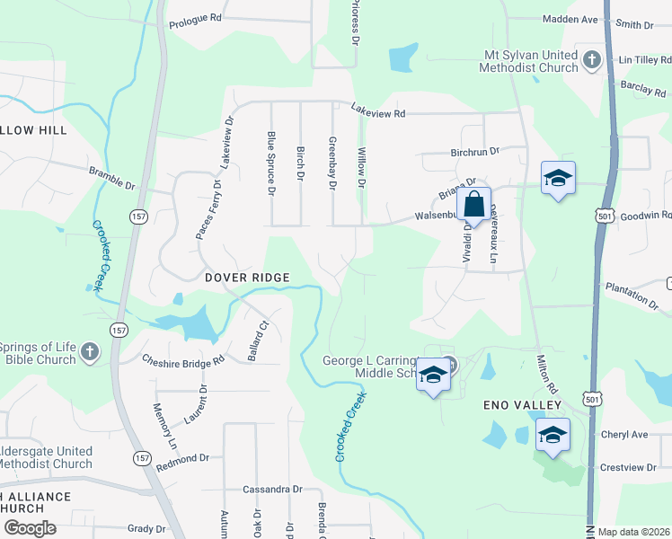 map of restaurants, bars, coffee shops, grocery stores, and more near 5419 Beardsley Court in Durham