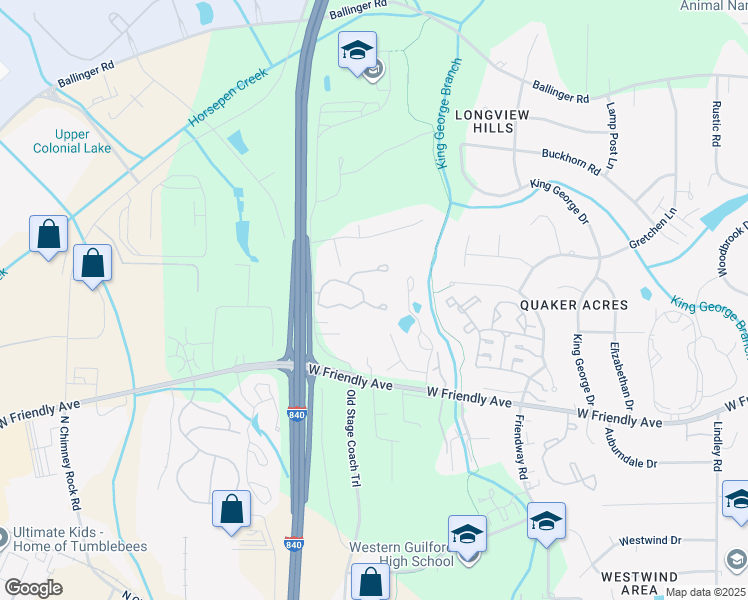map of restaurants, bars, coffee shops, grocery stores, and more near 10 Prairie Trail in Greensboro