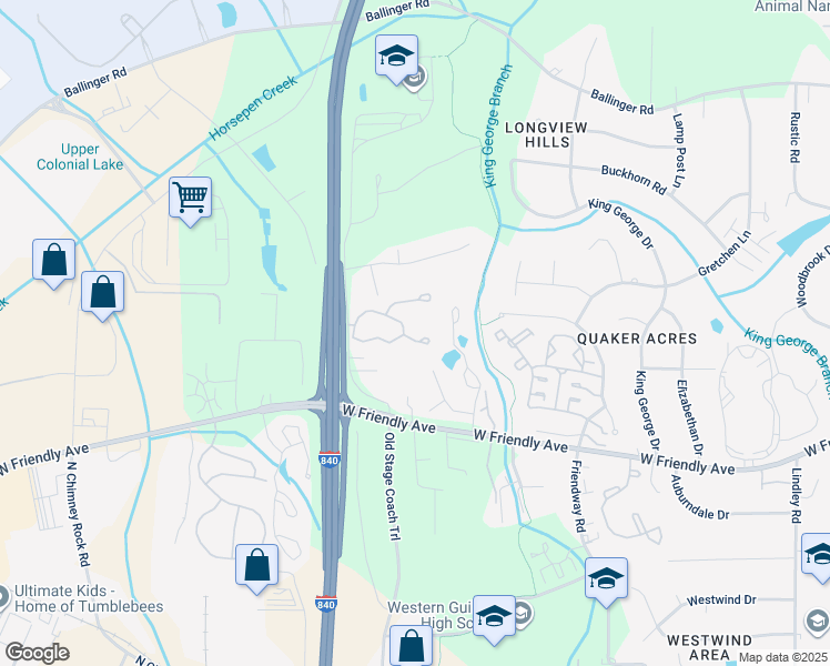 map of restaurants, bars, coffee shops, grocery stores, and more near 10 Prairie Trail in Greensboro