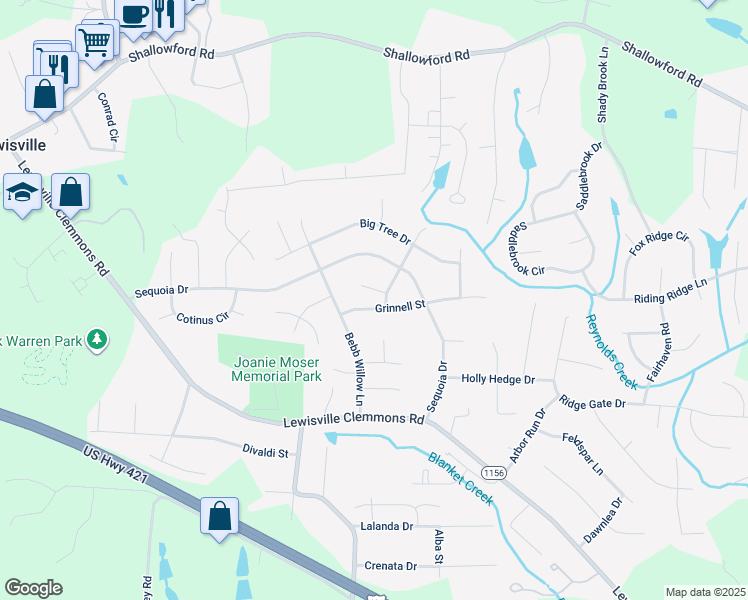 map of restaurants, bars, coffee shops, grocery stores, and more near 771 Grinnell Street in Lewisville