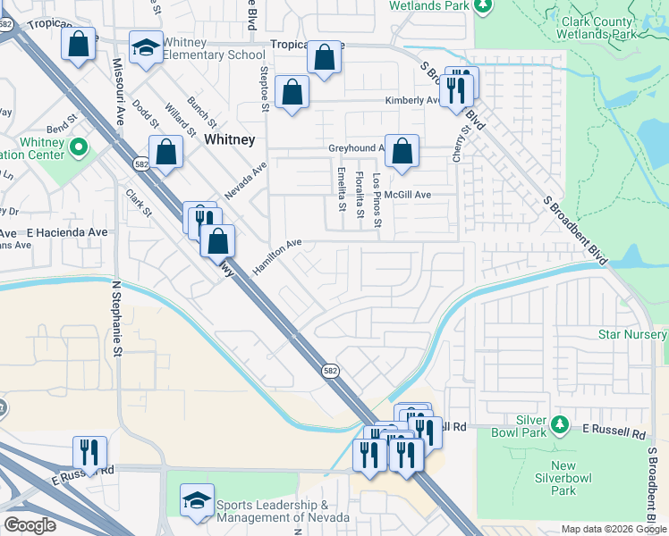 map of restaurants, bars, coffee shops, grocery stores, and more near 5388 Flowing Spring Street in Las Vegas