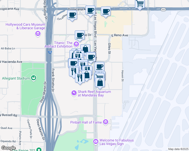 map of restaurants, bars, coffee shops, grocery stores, and more near 3969 South Las Vegas Boulevard in Las Vegas