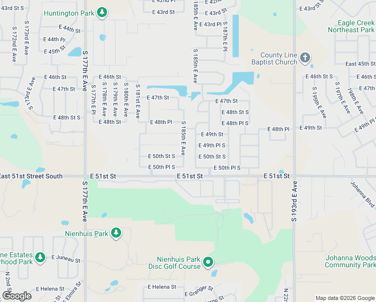map of restaurants, bars, coffee shops, grocery stores, and more near 4938 South 186th East Avenue in Tulsa