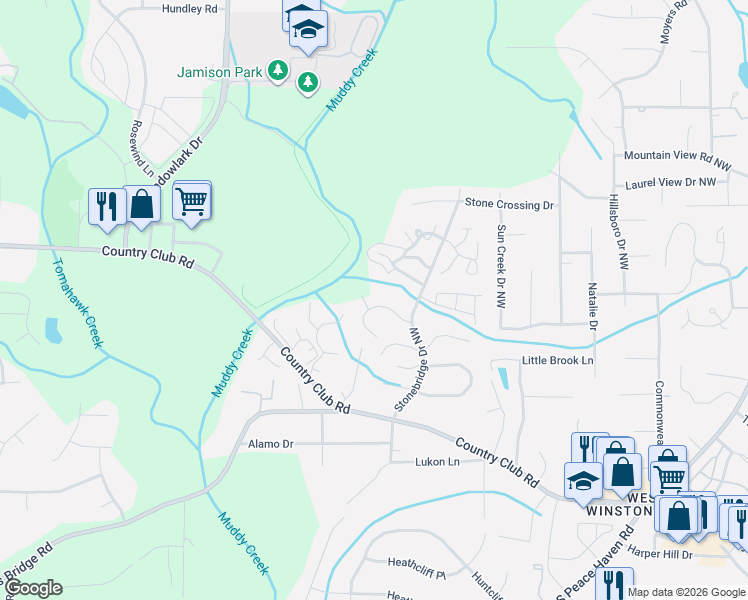 map of restaurants, bars, coffee shops, grocery stores, and more near 644 Balfour Road in Winston-Salem