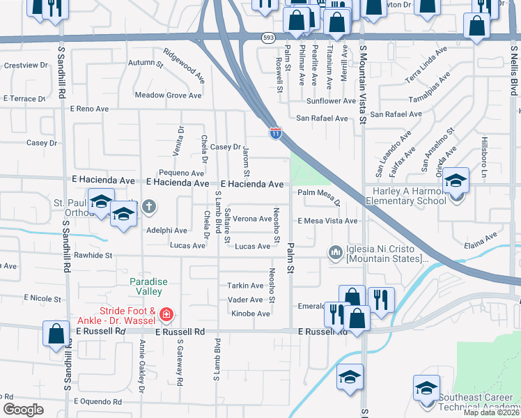 map of restaurants, bars, coffee shops, grocery stores, and more near 4300 Verona Avenue in Las Vegas