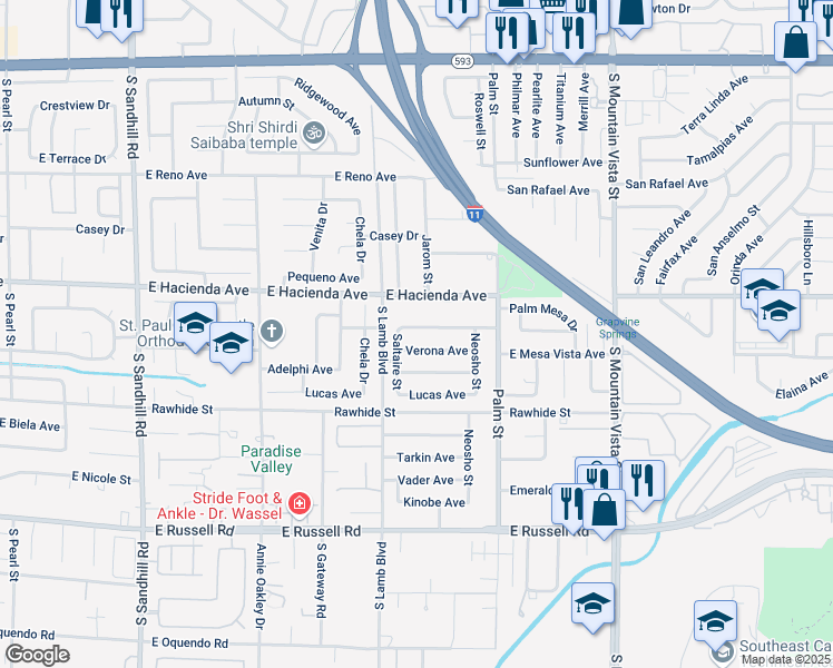 map of restaurants, bars, coffee shops, grocery stores, and more near 4269 Roanridge Avenue in Las Vegas