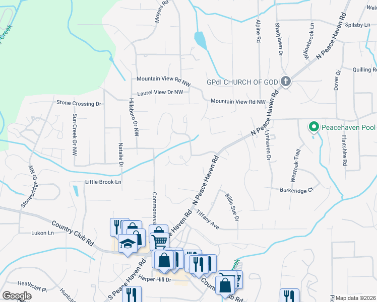 map of restaurants, bars, coffee shops, grocery stores, and more near 95 Carrisbrooke Lane in Winston-Salem