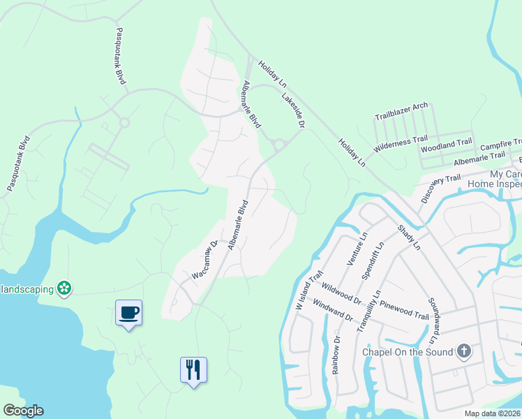 map of restaurants, bars, coffee shops, grocery stores, and more near 127 Croatan Road in Hertford