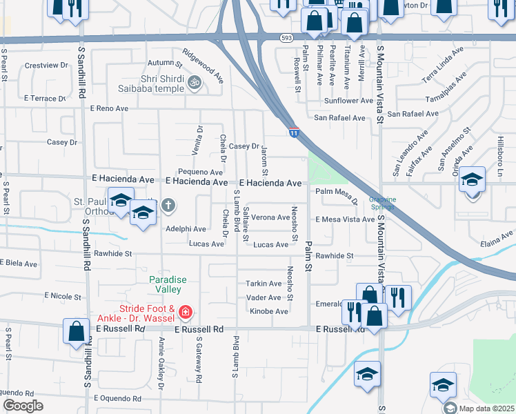 map of restaurants, bars, coffee shops, grocery stores, and more near 4269 Roanridge Avenue in Las Vegas