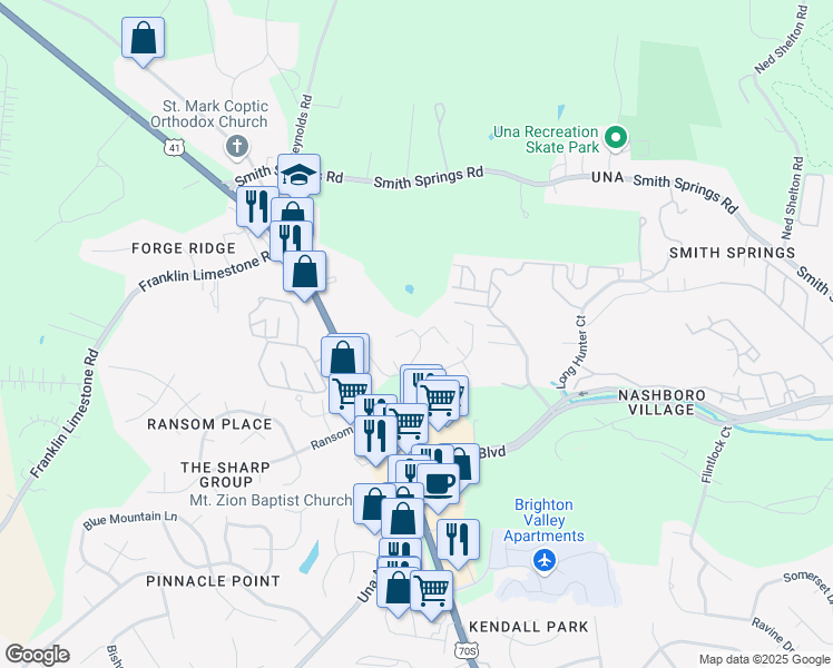 map of restaurants, bars, coffee shops, grocery stores, and more near 2100 Borowood Drive in Nashville