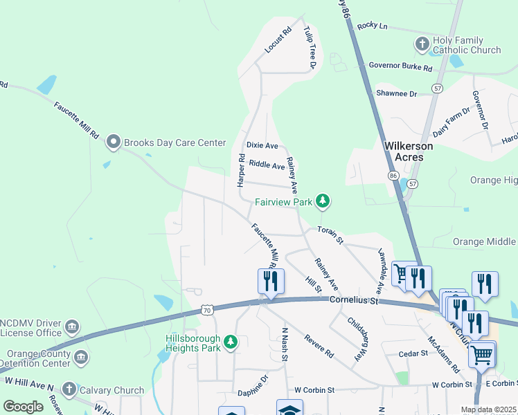 map of restaurants, bars, coffee shops, grocery stores, and more near 270 Harper Road in Hillsborough