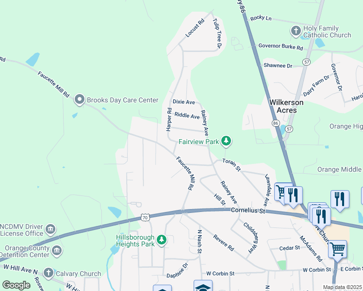 map of restaurants, bars, coffee shops, grocery stores, and more near 270 Harper Road in Hillsborough