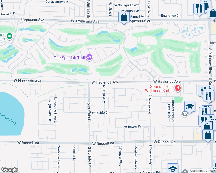 map of restaurants, bars, coffee shops, grocery stores, and more near 7656 Montefrio Avenue in Las Vegas