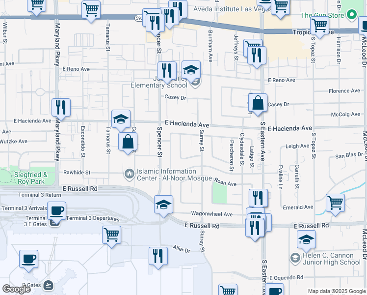 map of restaurants, bars, coffee shops, grocery stores, and more near 5405 Chestnut Street in Las Vegas