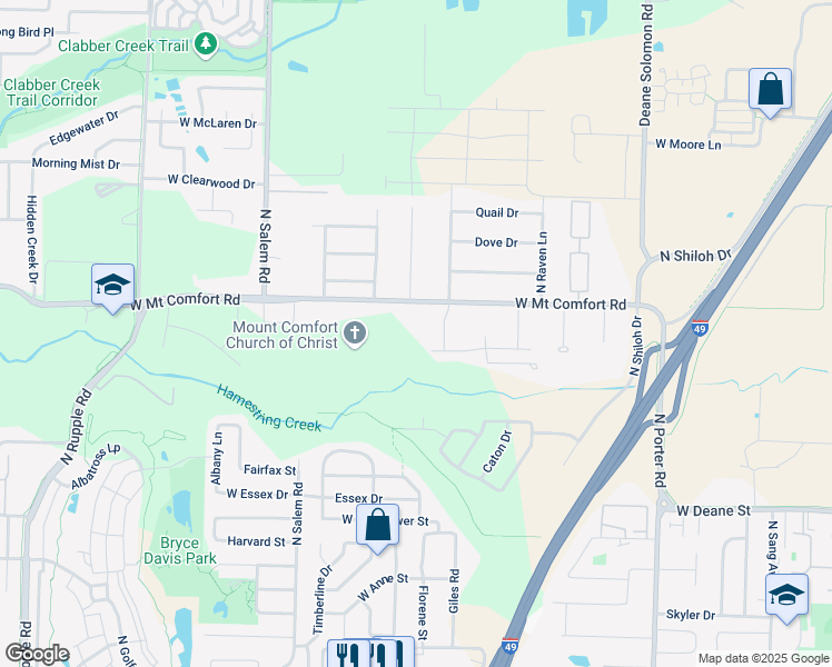 map of restaurants, bars, coffee shops, grocery stores, and more near 3011 West Mount Comfort Road in Fayetteville