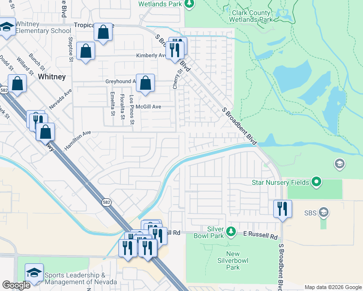 map of restaurants, bars, coffee shops, grocery stores, and more near 5344 Cape Henry Street in Las Vegas
