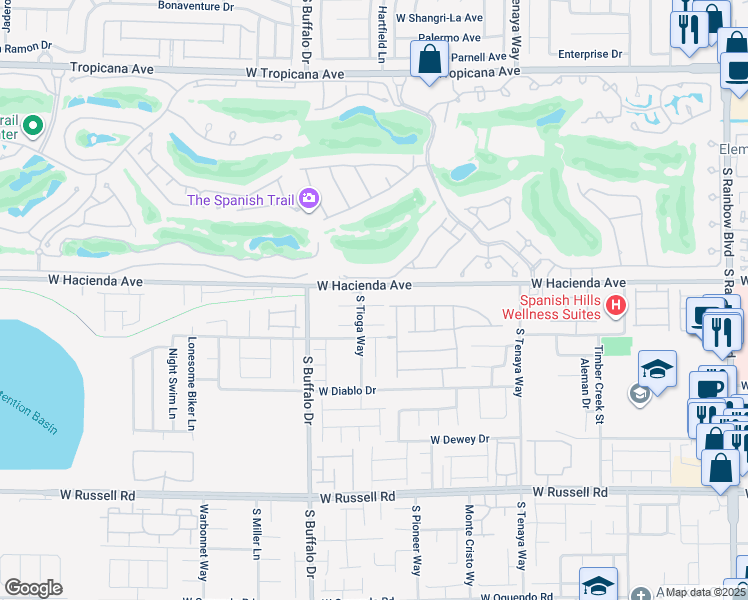 map of restaurants, bars, coffee shops, grocery stores, and more near 7656 Montefrio Avenue in Las Vegas