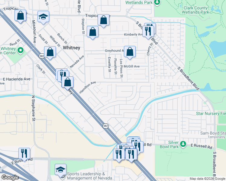 map of restaurants, bars, coffee shops, grocery stores, and more near 5376 Flowing Spring Street in Las Vegas