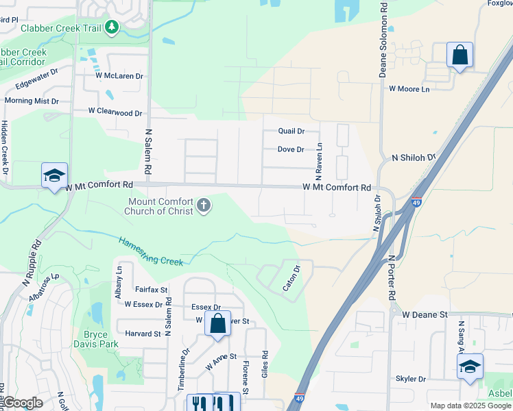 map of restaurants, bars, coffee shops, grocery stores, and more near 3011 West Mount Comfort Road in Fayetteville