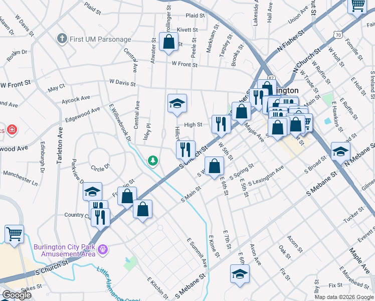 map of restaurants, bars, coffee shops, grocery stores, and more near 317 Hillcrest Avenue in Burlington
