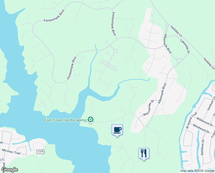 map of restaurants, bars, coffee shops, grocery stores, and more near 218 Megan Loop S in Hertford