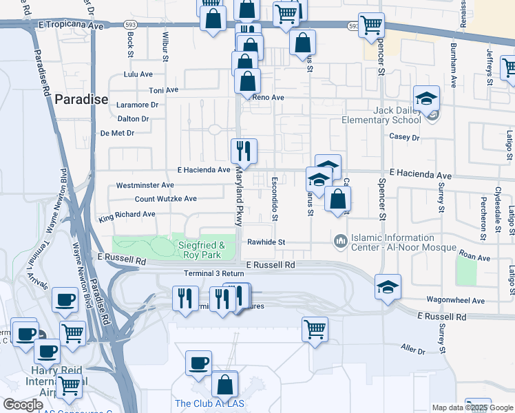 map of restaurants, bars, coffee shops, grocery stores, and more near 124 Escondido Street in Las Vegas