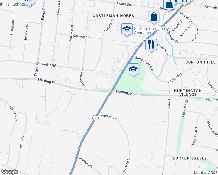 map of restaurants, bars, coffee shops, grocery stores, and more near 511 Almonte Court in Nashville