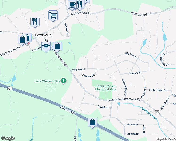 map of restaurants, bars, coffee shops, grocery stores, and more near 1174 Sequoia Drive in Lewisville