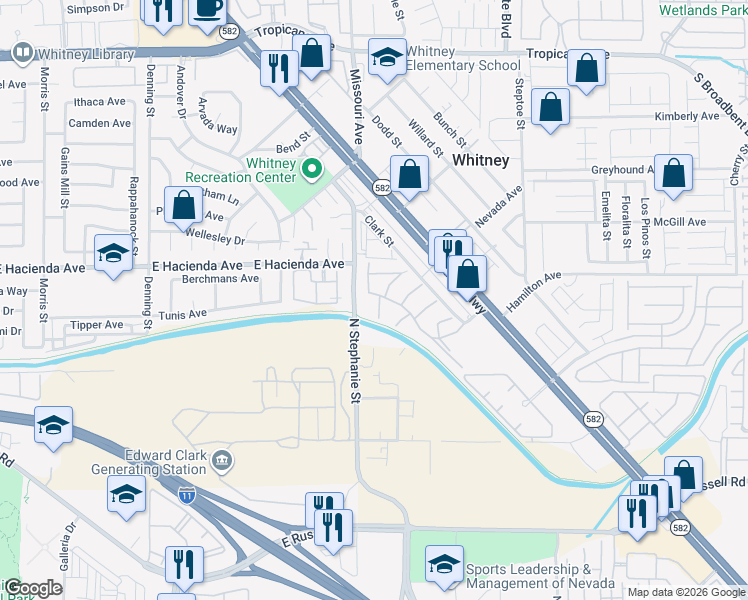 map of restaurants, bars, coffee shops, grocery stores, and more near 5355 Angler Circle in Las Vegas