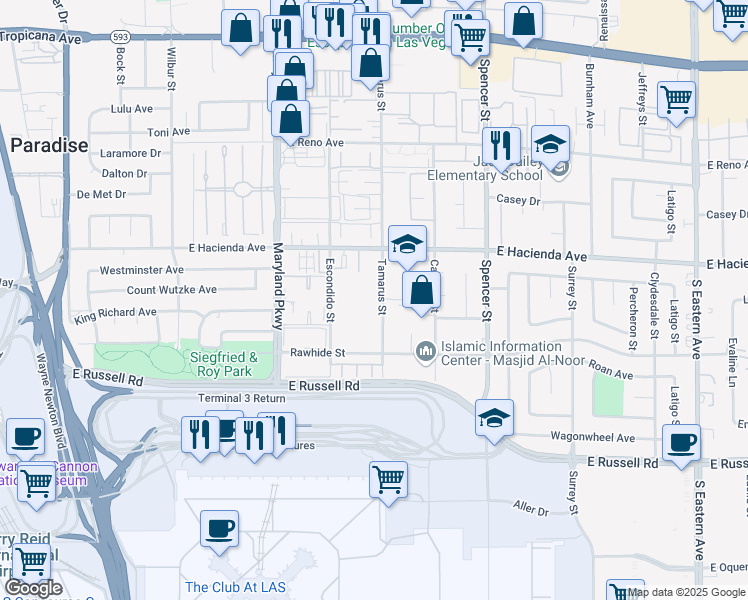 map of restaurants, bars, coffee shops, grocery stores, and more near 5403 Tamarus Street in Las Vegas