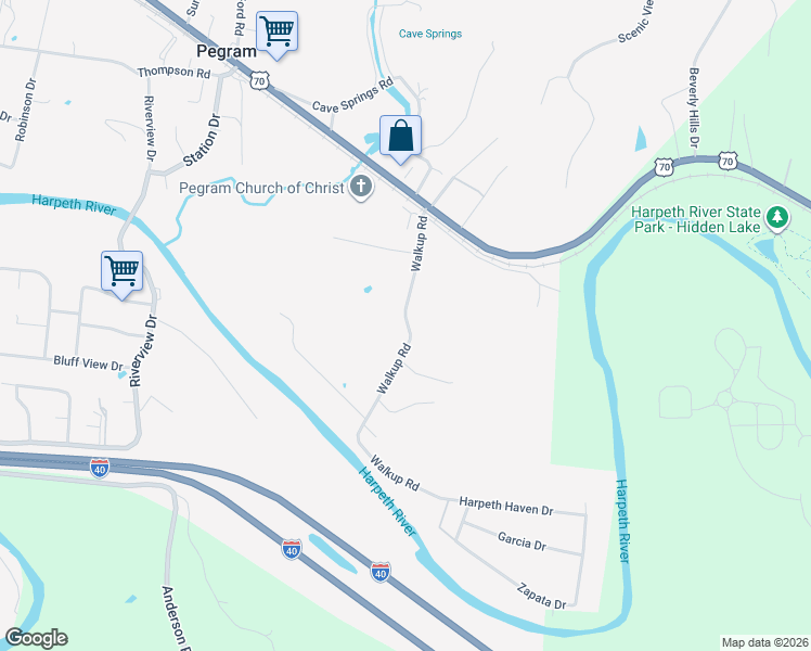 map of restaurants, bars, coffee shops, grocery stores, and more near 5060 Walkup Road in Pegram