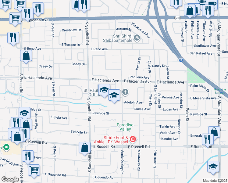 map of restaurants, bars, coffee shops, grocery stores, and more near 5365 Pistolera Circle in Las Vegas