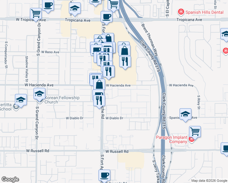 map of restaurants, bars, coffee shops, grocery stores, and more near 5368 Bocopa Street in Las Vegas