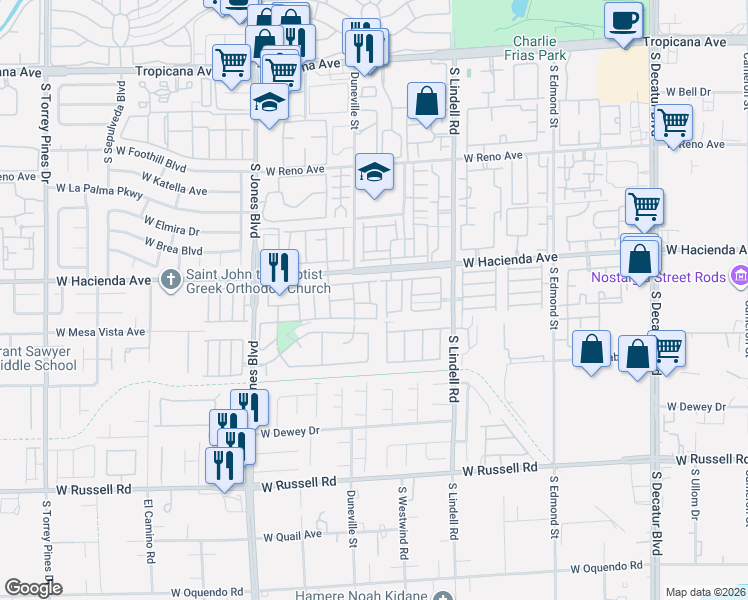 map of restaurants, bars, coffee shops, grocery stores, and more near 5358 Poker Flat Lane in Las Vegas