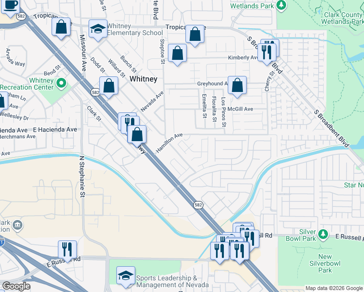 map of restaurants, bars, coffee shops, grocery stores, and more near 6201 Yankee Spring Street in Las Vegas