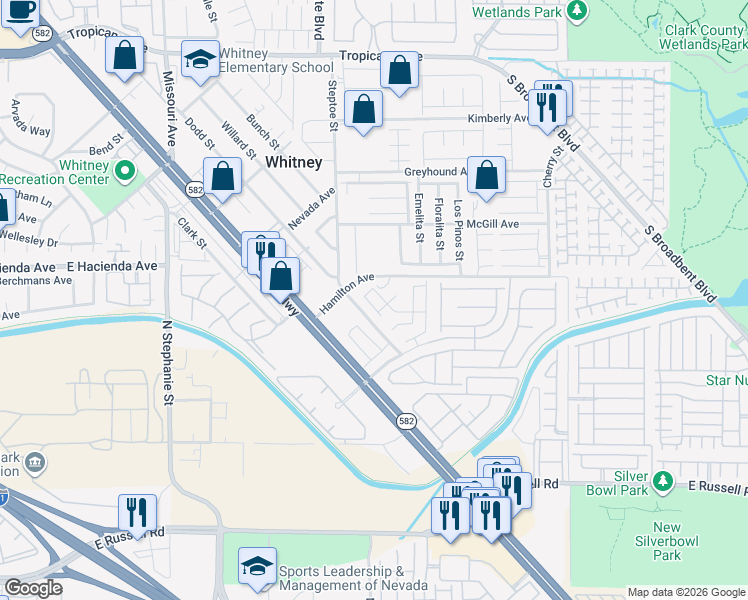 map of restaurants, bars, coffee shops, grocery stores, and more near 6201 Yankee Spring Street in Las Vegas